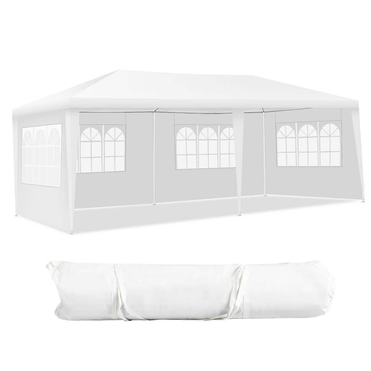 Gymax - 10'x20' Outdoor Canopy Weather-resistant Tent Wedding Party Tent 4 Sidewalls W/Carry Bag - White
