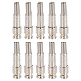 Unique Bargains - 10pcs BNC Male Coaxial Connectors, RG59/RG6 Screw-on Gold Plated 6mm Brass Adapter for CCTV Camera System Durable - Silver