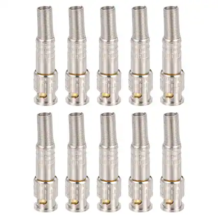 Front. Unique Bargains - 10pcs BNC Male Coaxial Connectors, RG59/RG6 Screw-on Gold Plated 6mm Brass Adapter for CCTV Camera System Durable - Silver.