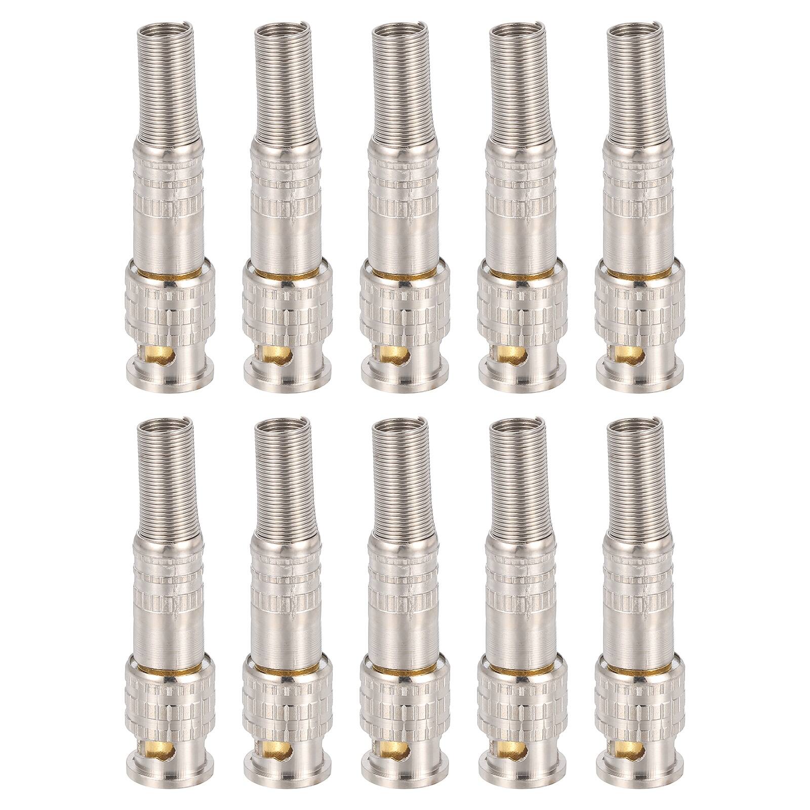 Front. Unique Bargains - 10pcs BNC Male Coaxial Connectors, RG59/RG6 Screw-on Gold Plated 6mm Brass Adapter for CCTV Camera System Durable - Silver.