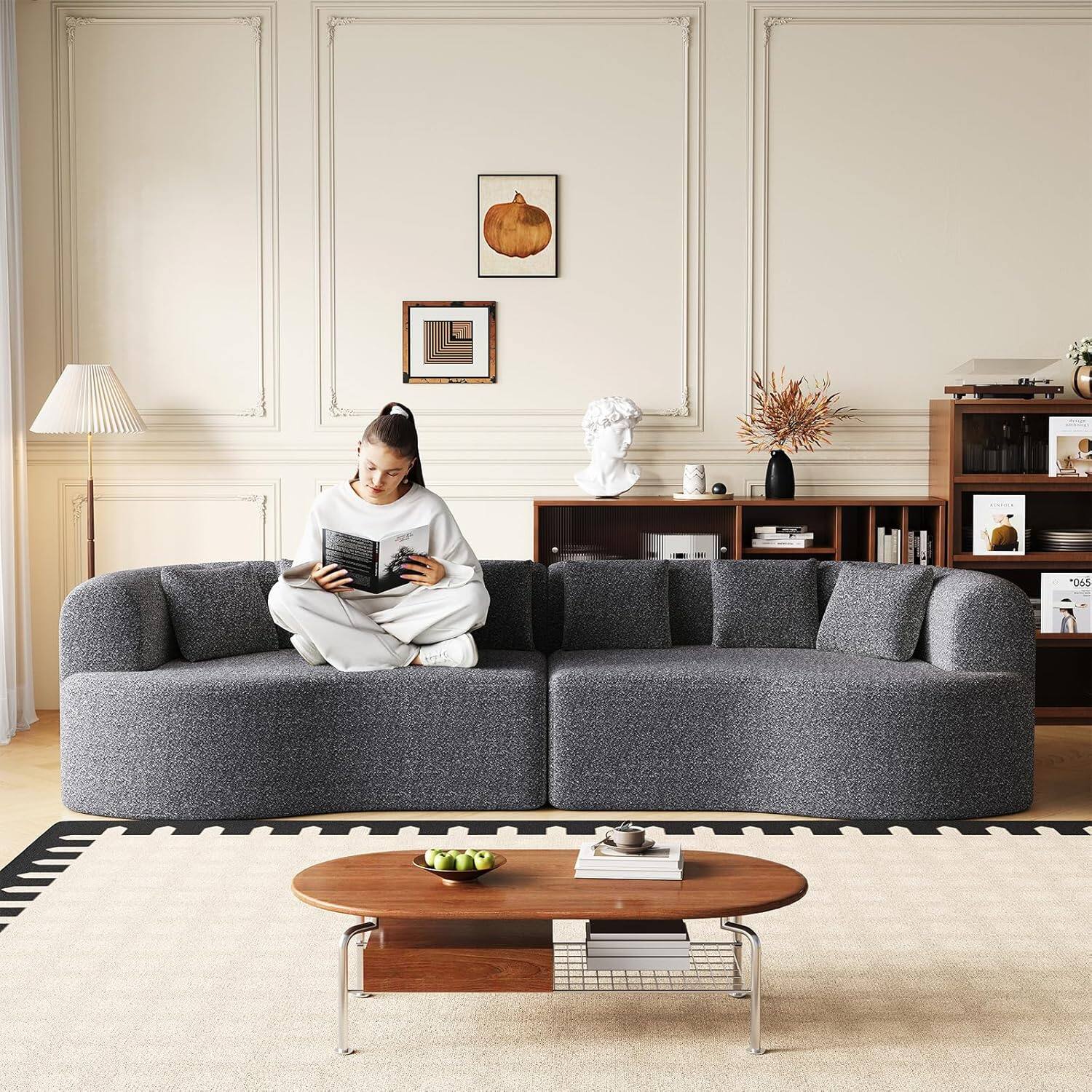 Alt View 5. Trinkets Crazed - 106.3" Curved Sectional Sofa Oversized Deep Seat Cloud Couch with 6 Pillows - gray.
