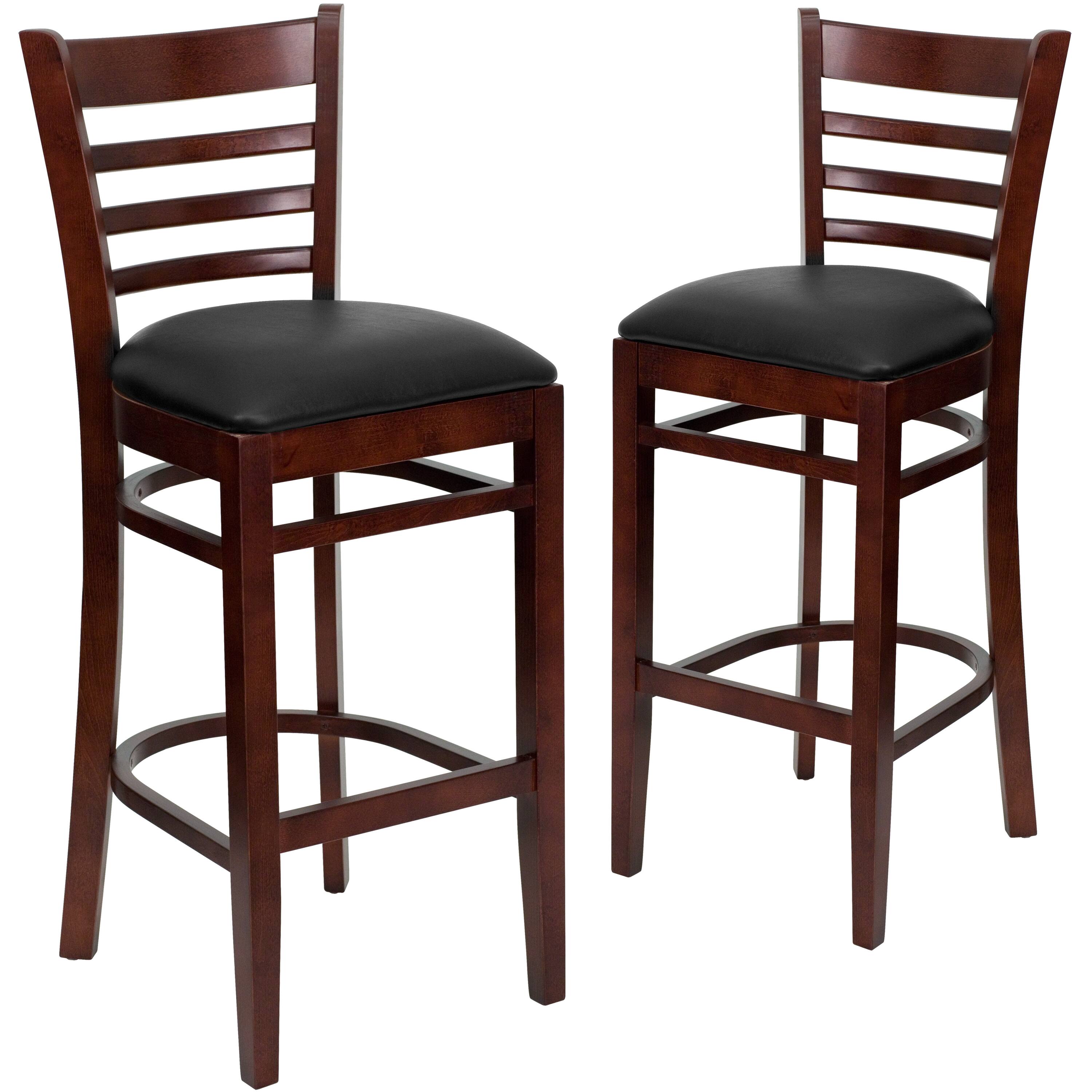 Black Vinyl Seat/Mahogany Wood Frame
