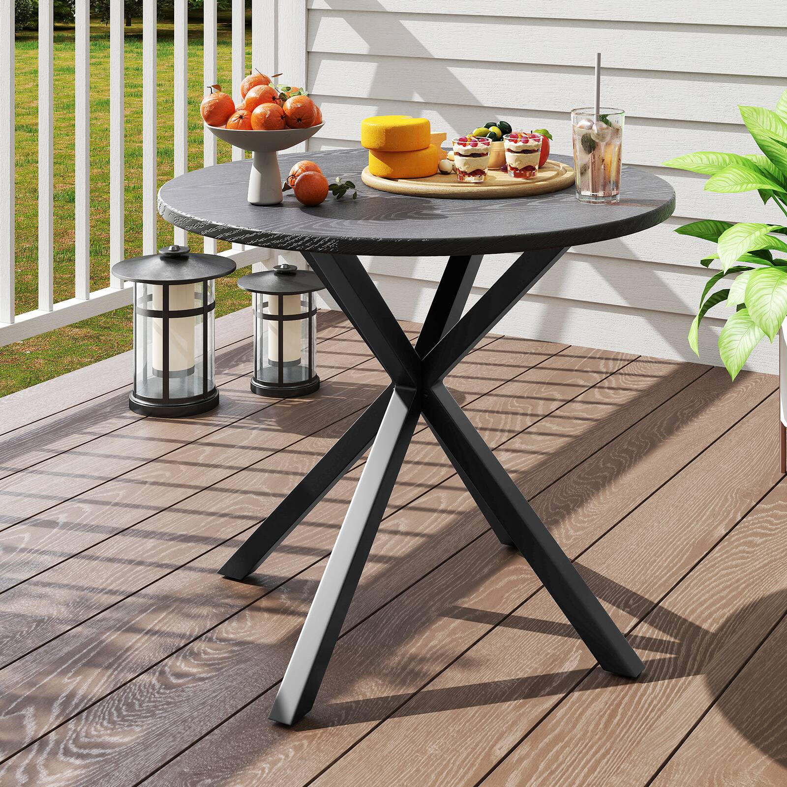 Alt View 3. Gymax - Gymax 34 Inch Round Patio Bistro Table w/ Wood-Like Top & X-Shaped Legsfor Outside - Gray.