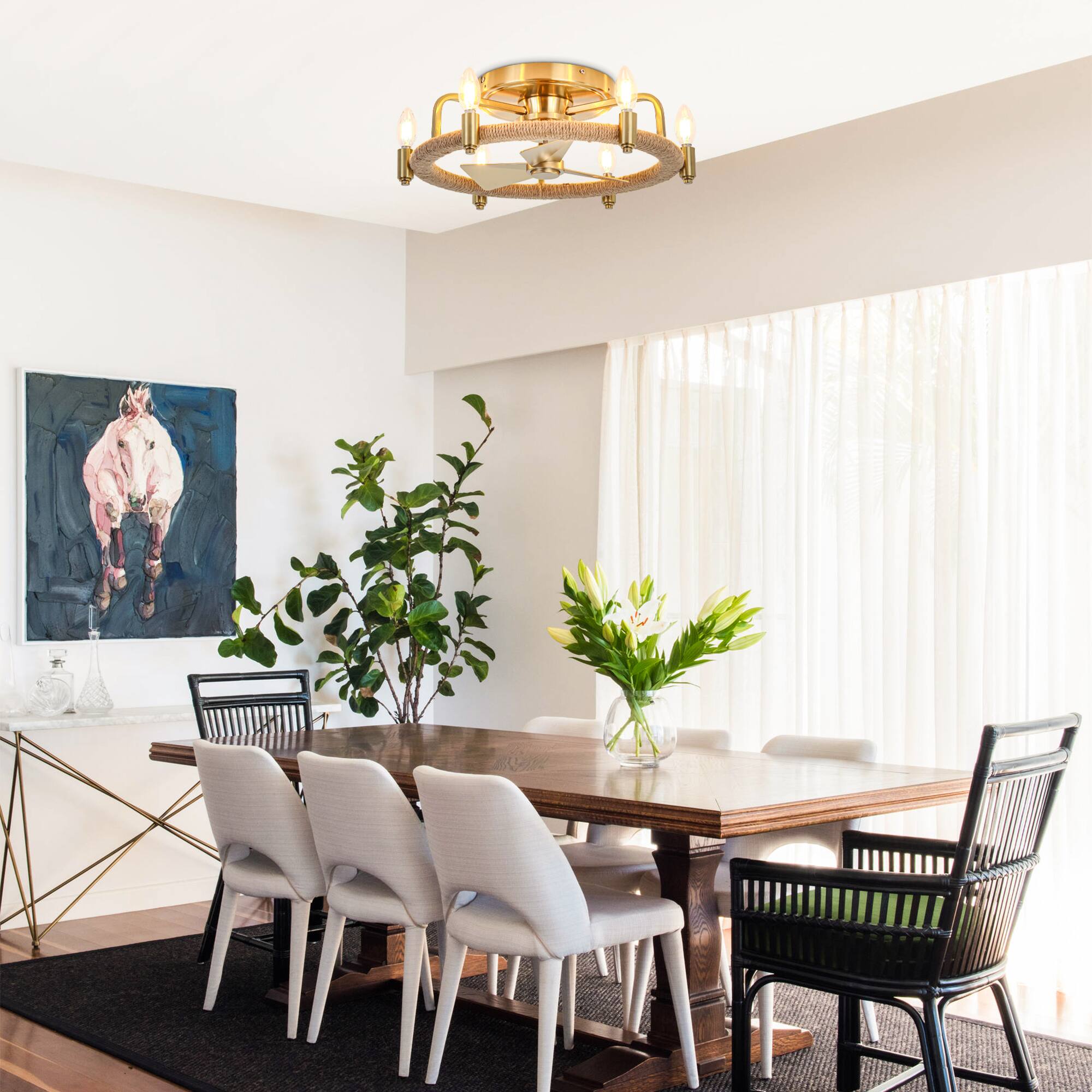 Left. Parrot Uncle - 20" Gold Flush Mount Cage Ceiling Fan with Light and Remote Control - Gold.