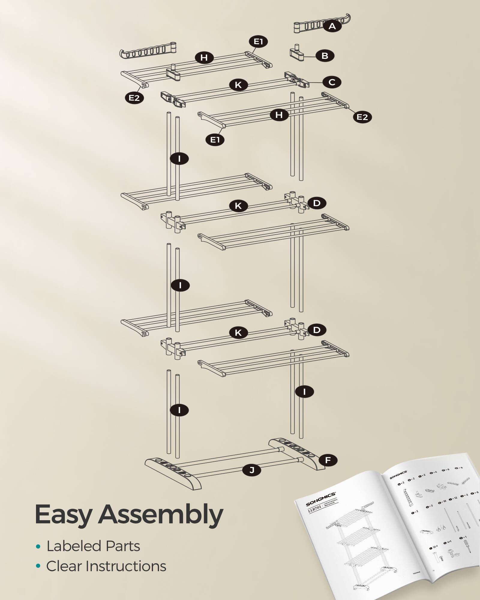 A E1 H E2 K C H E2 E1 I K D I K D I I J Easy Assembly Labeled Parts Clear Instructions R F OMICS Soe ER - 1/S 1ml - 1