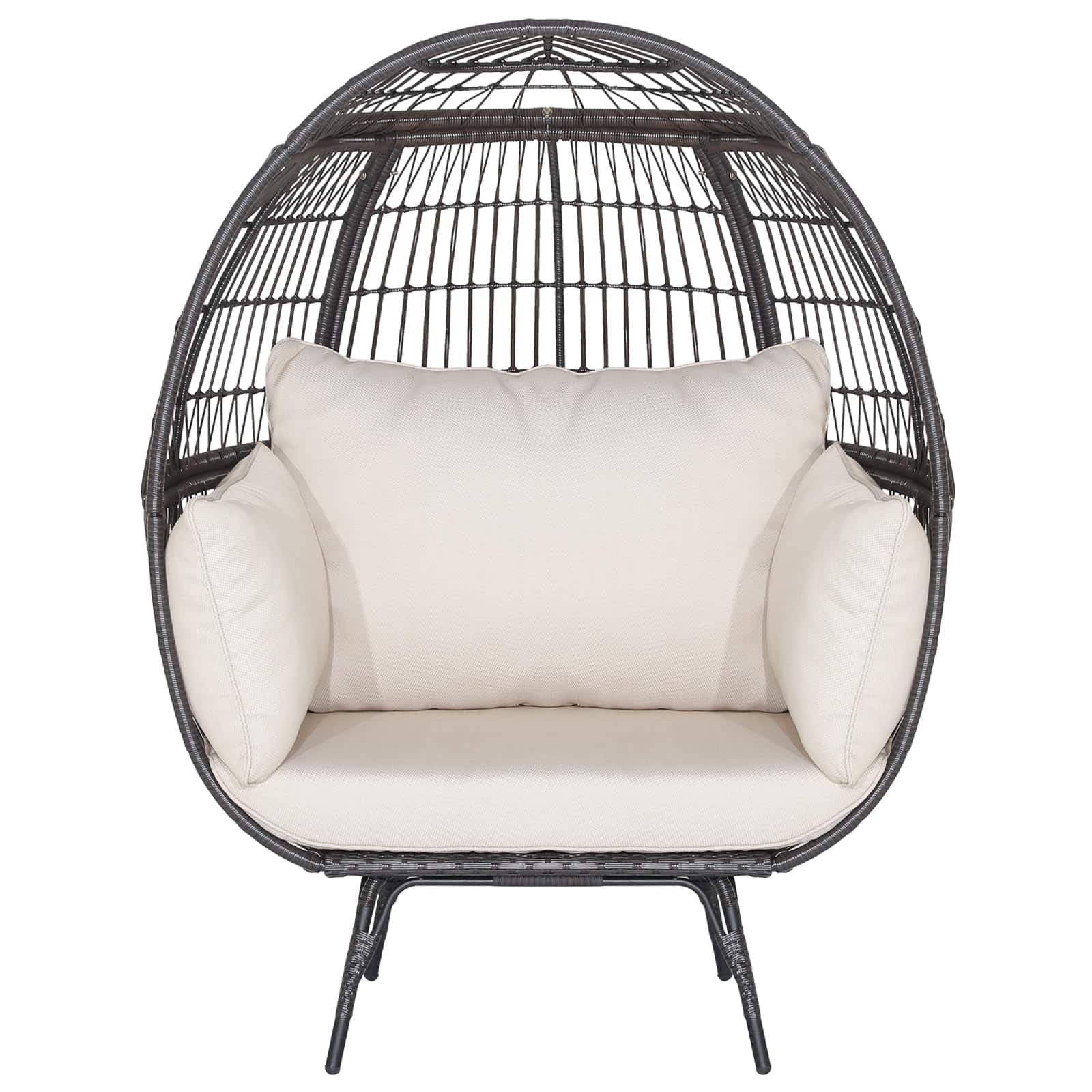 Fabibe - Oversized Wicker Egg Chair, Stationary Patio Lounge Basket w/ 4 Soft Cushions, Stable Metal Frame, Gorgeous Indoor - Mix Brown Egg Chair
