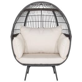 Fabibe - Oversized Wicker Egg Chair, Stationary Patio Lounge Basket w/ 4 Soft Cushions, Stable Metal Frame, Gorgeous Indoor - Mix Brown Egg Chair
