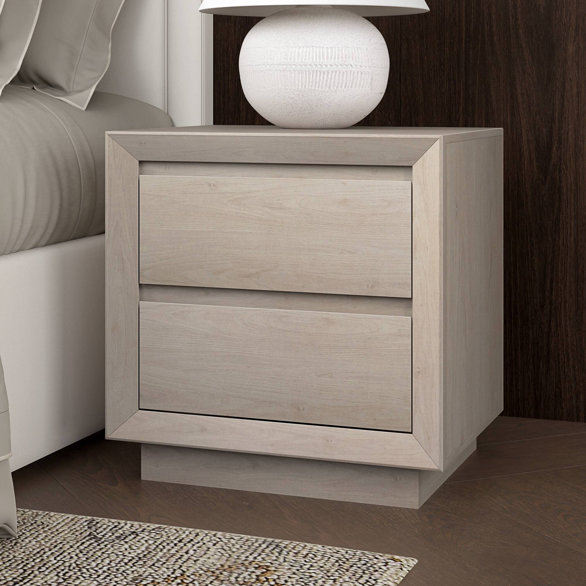 Alt View 4. Hudson&Canal - Emmett 24" Wide Rectangular Nightstand in Alder White - White.