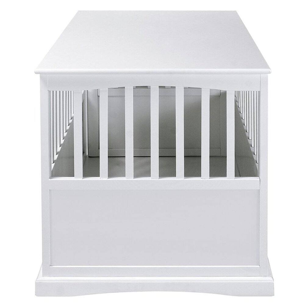 Left. FurniFact - White Dog Kennel Furniture with Gate, Solid Wood Dog Crate End Table - White.