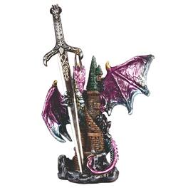 FC Design - 5"H Dragon with Sword Embracing Castle Figurine Statue Office Desk Tabletop Medieval Gaming Home Decor Gift - Multi-Color