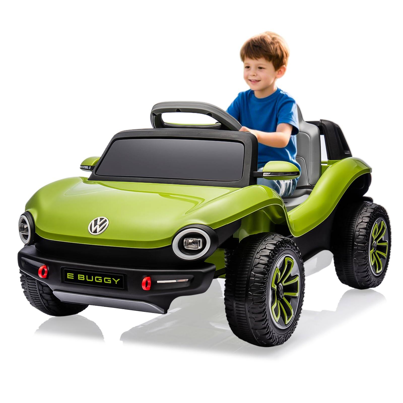 Front. Babevy - Licensed Volkswagen Kids Electric Vehicle 12V Ride-On Toy with Remote Control, MP3 Player, Bluetooth Connectivity - Green.