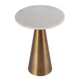 Butler Specialty - Hallie 15 in. W Round Marble and Metal Side Table - Antique Gold