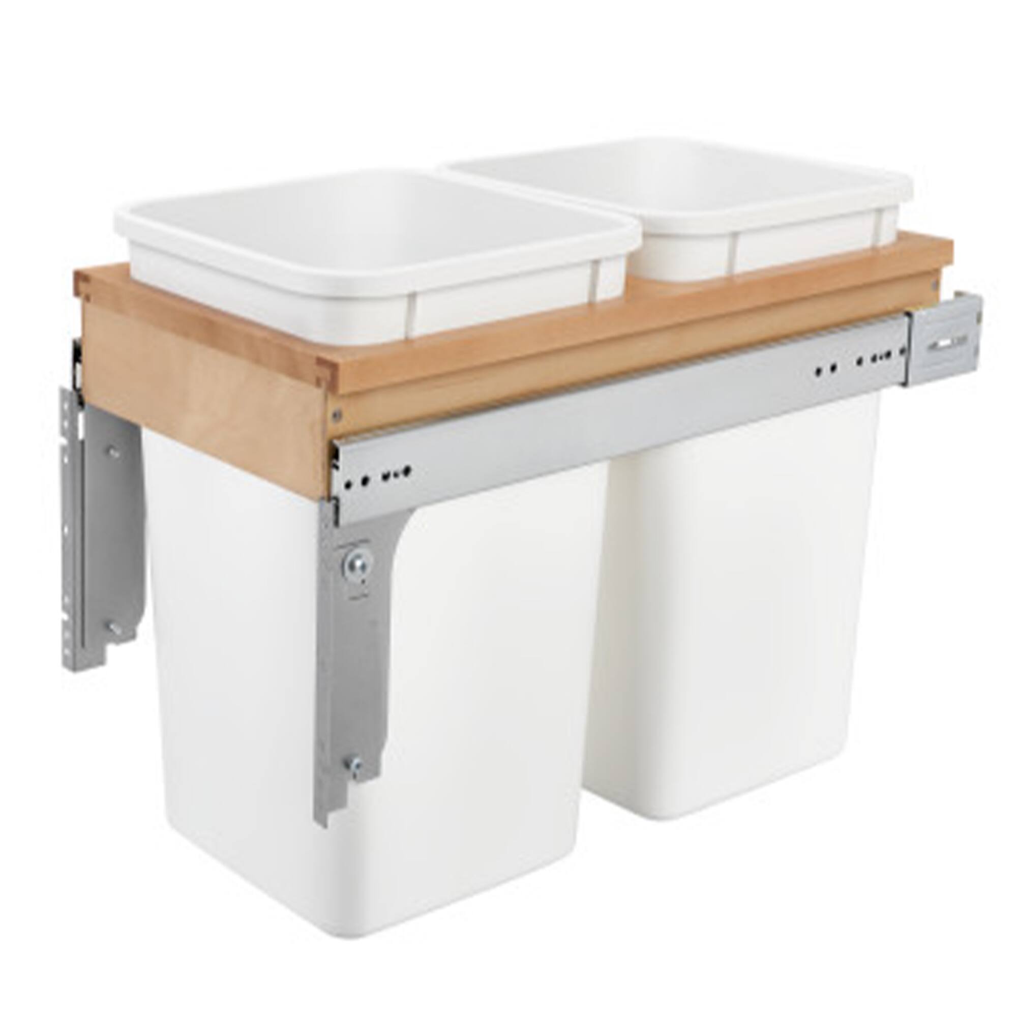 Rev-A-Shelf - Double Pullout Top Mount Trash Cans 27 qt., White, 4WCTM-15DM2-162 - Light Brown
