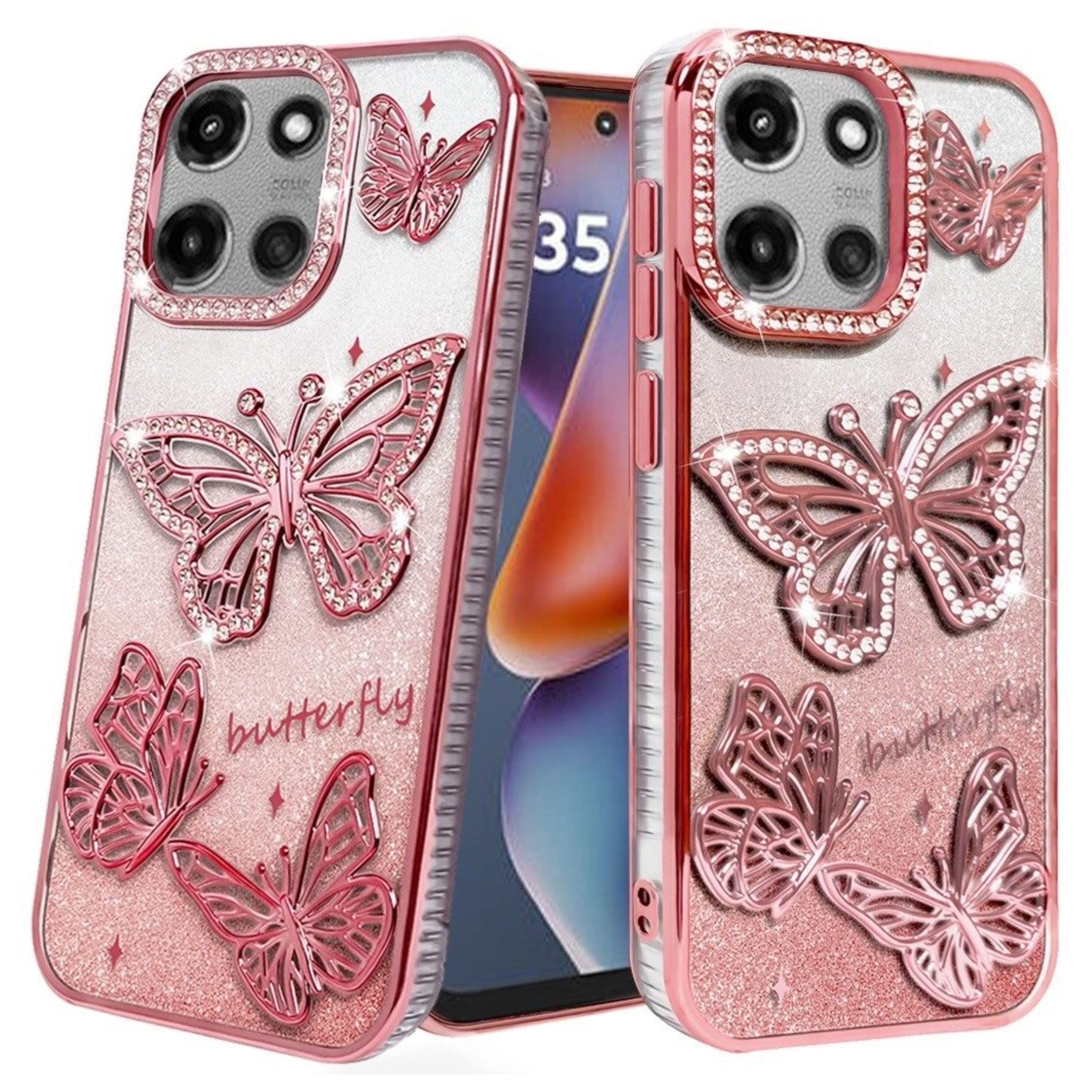Kitcheniva - 3D Butterfly Bling Case With Tempered Glass For Moto G 2025/2026 / G Play 2026 - Rose Gold price history on PriceWatchPro