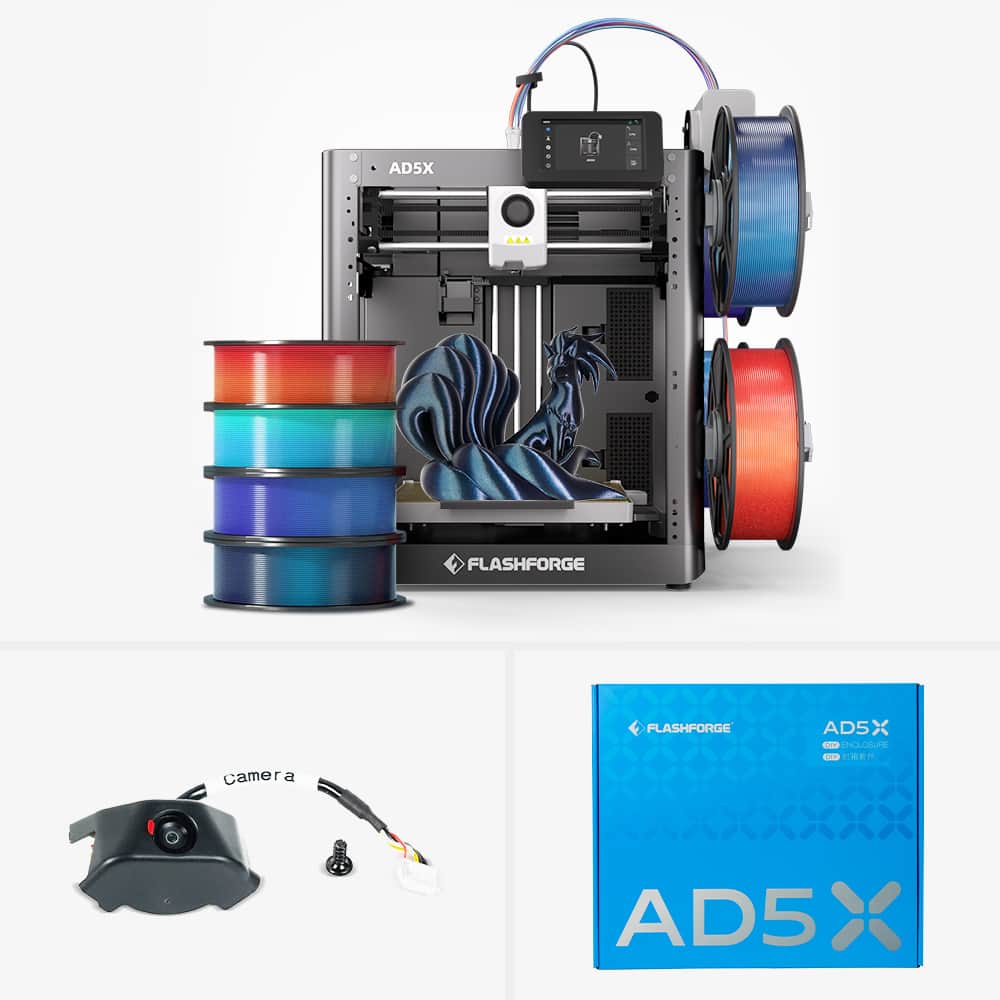 Flashforge - AD5X Multi-Color 3D Printer, 4-Color IFS, Auto Leveling, Max 600mm/s High Speed Printing, 220×220×220mm - Black