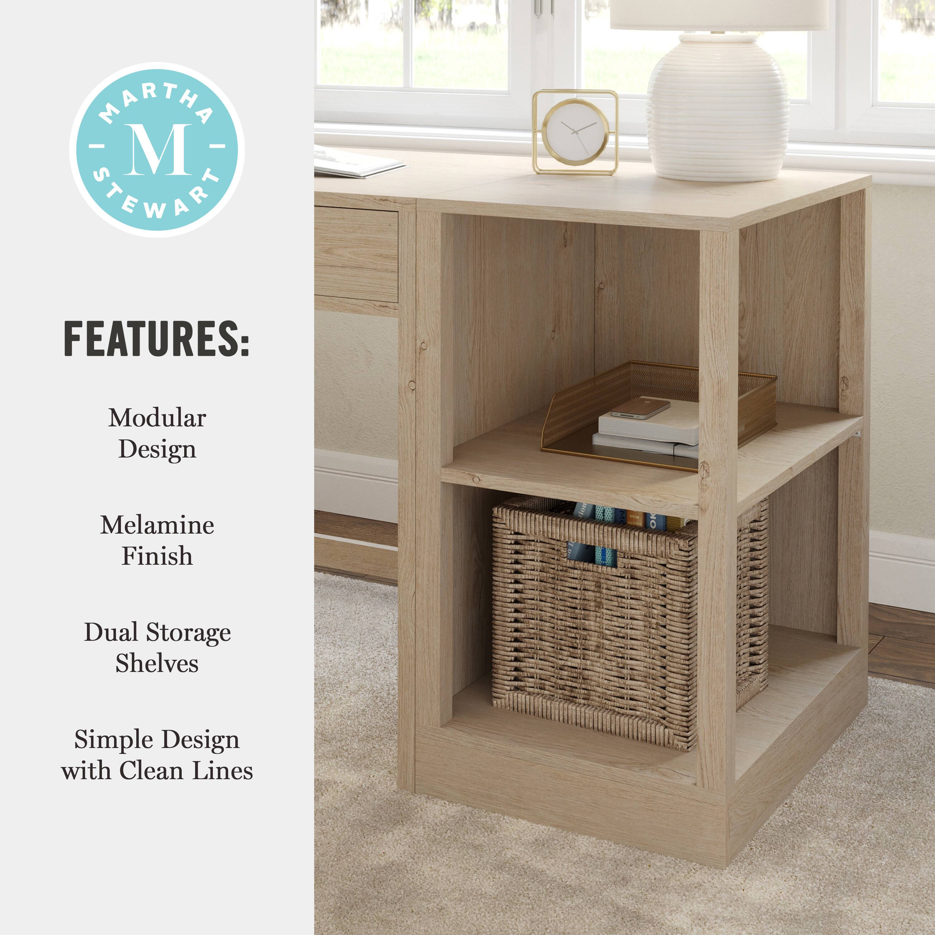 Martha Stewart Features: Modular Design, Melamine Finish, O Dual Storage Shelves, Simple Design with Clean Lines.