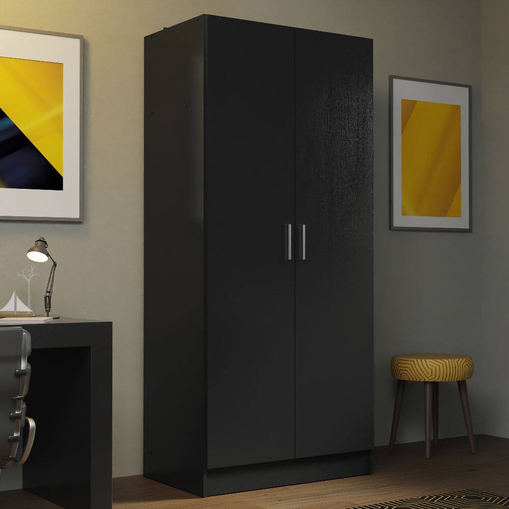 Angle. Madesa - Madesa 2 Door Wardrobe Storage Cabinet with Hanging Space and Ample Shelf 31"L - Black - Black.