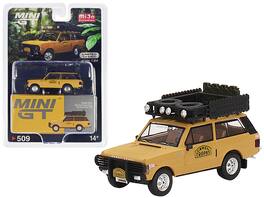 Range Rover Tan Roofrack Camel Trophy Papua New Guinea Team USA 1982 Limited 2400 1/64 Diecast Mini GT - Yellow With Black