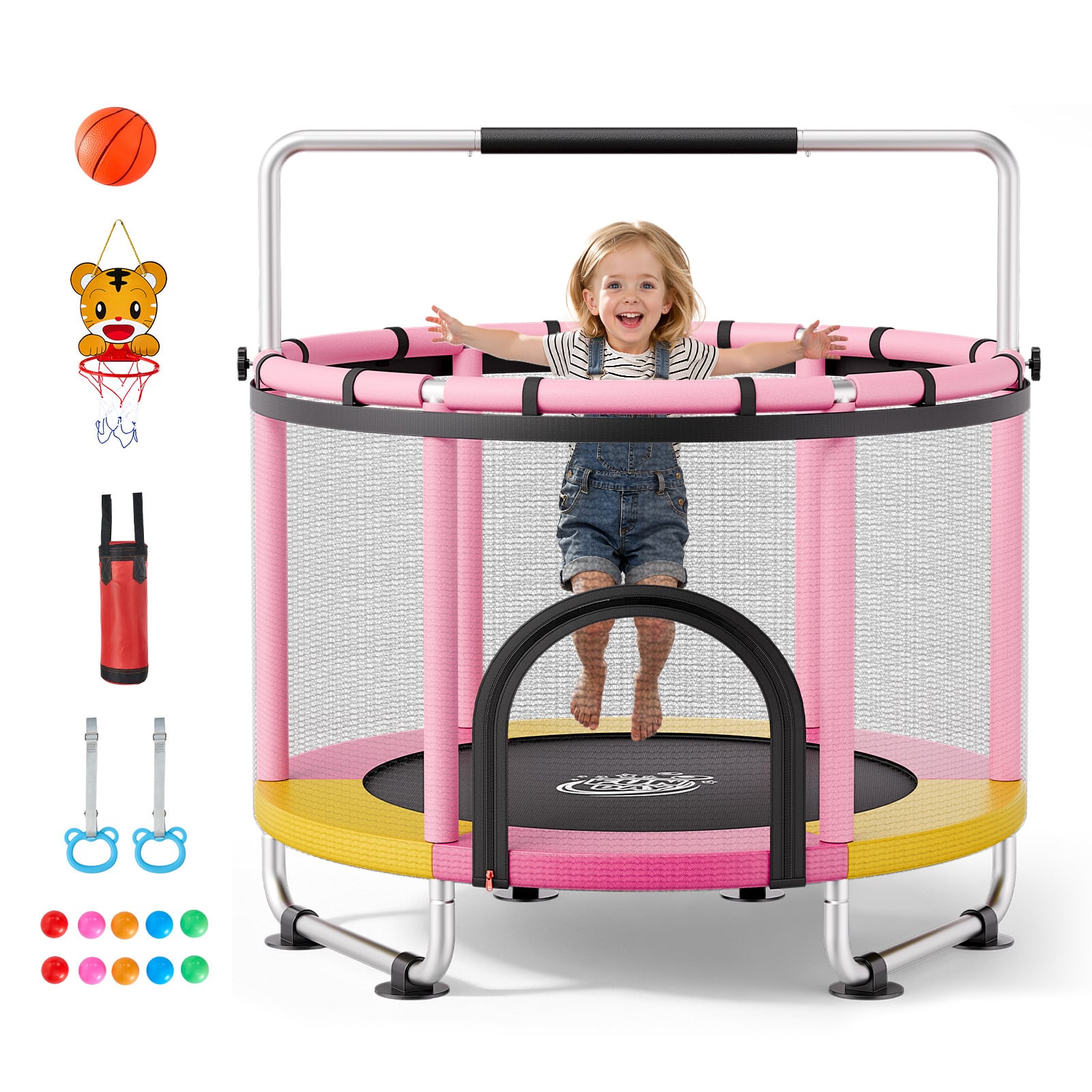 "VEVOR - 60"" Trampoline for Kids, 5 FT Toddler Mini Trampoline, 132 lbs Indoor Outdoor Play Toys with Enclosure Net - Pink" price history on PriceWatchPro