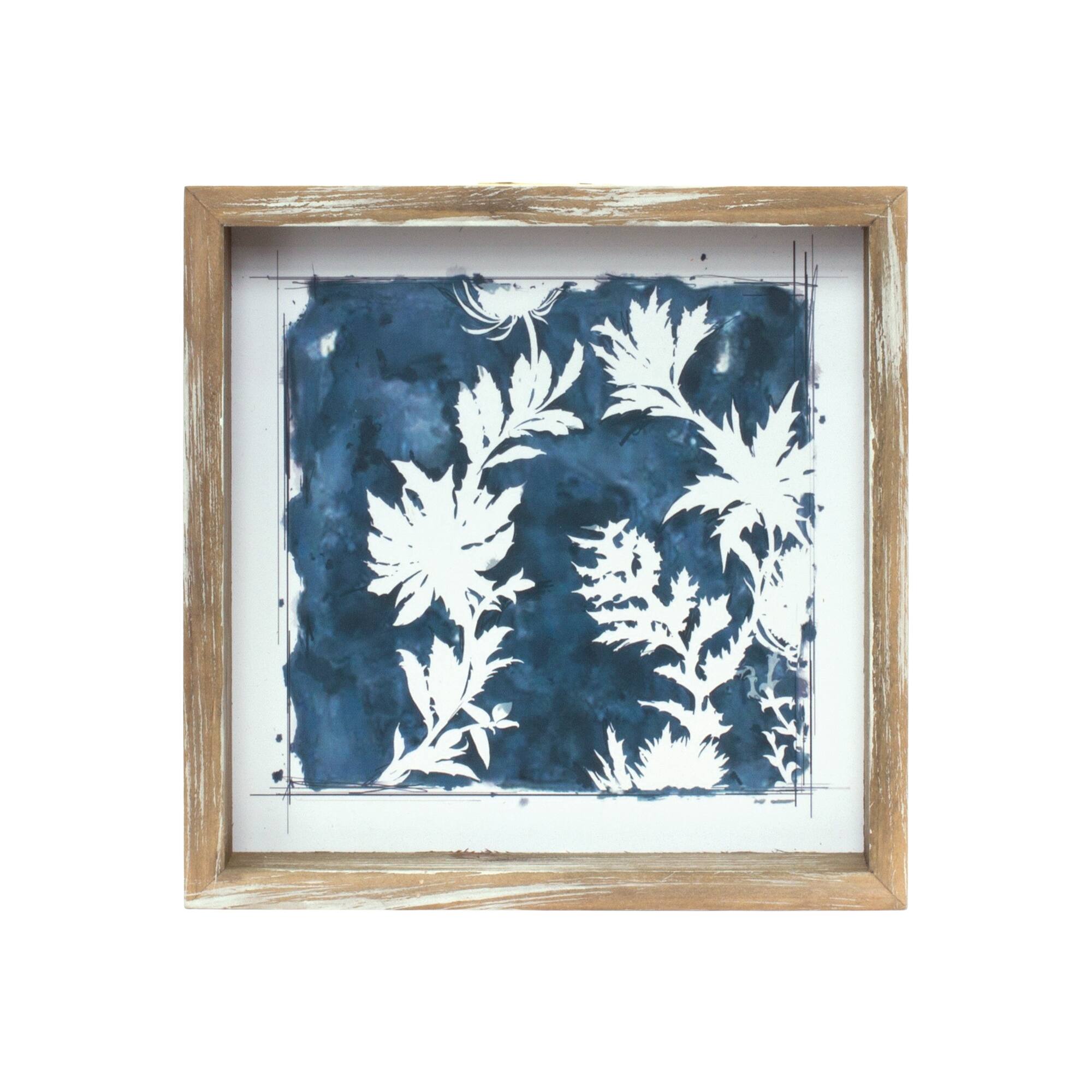 Alt View 1. BreeBe - Wood Framed Floral Outline Print (Set of 6) - White, Blue, Brown.