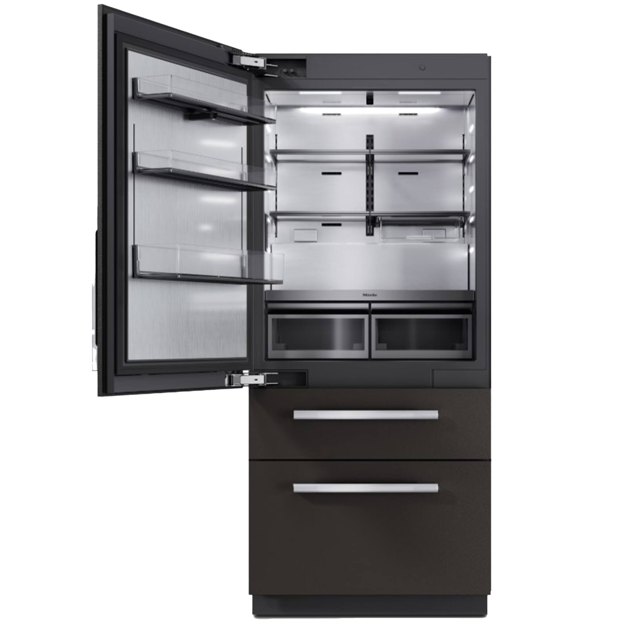 Angle. Miele - KFMC 3846 L 36" 18.8 Cubic Feet Bottom Mount MasterCool Fridge-Freezer - Panel Ready.