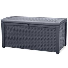 Keter - Borneo 110 Gallon Rattan Wicker Resin Patio Deck Storage Box Bench, Grey - Gray
