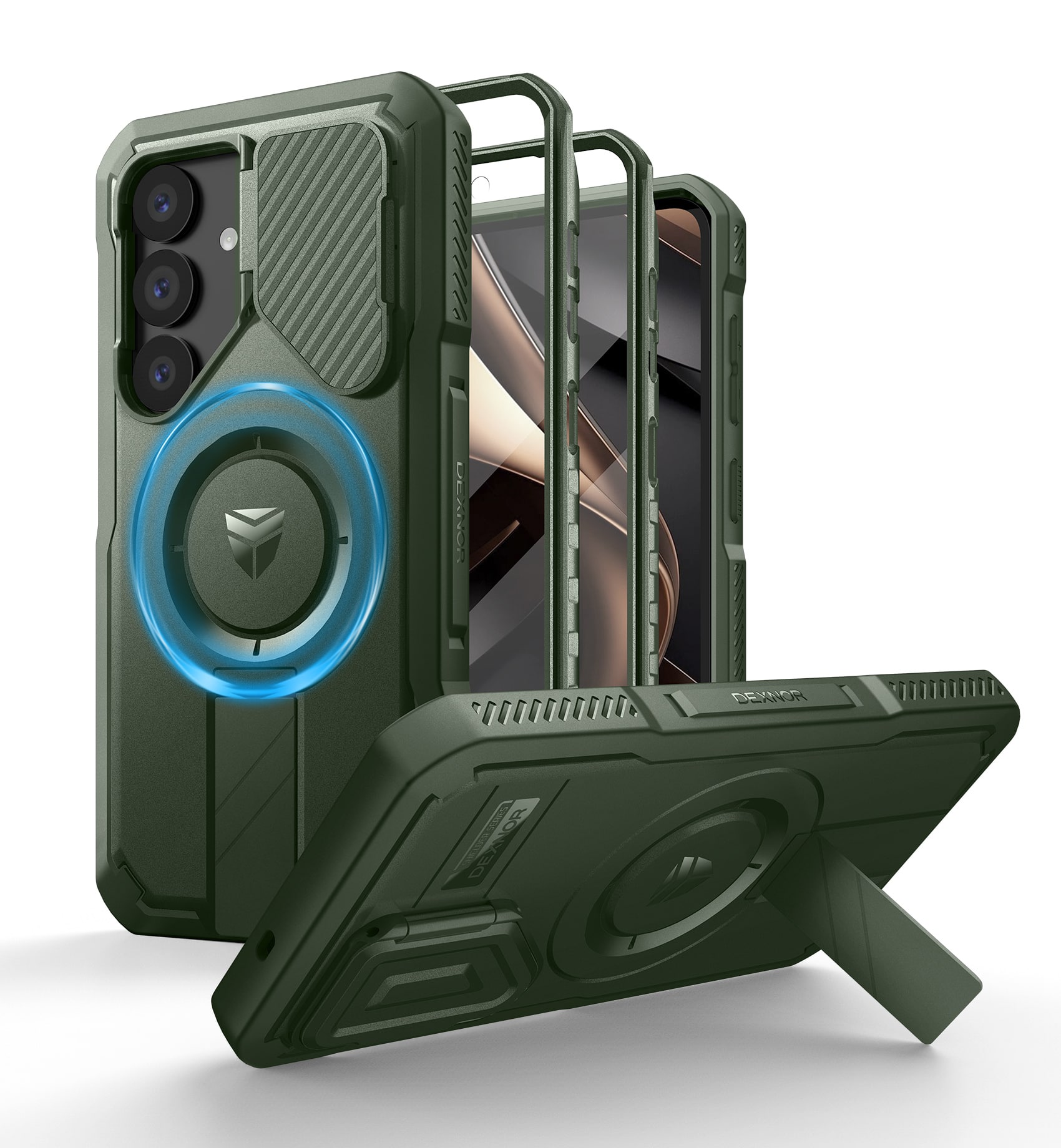 dexnor - for Samsung Galaxy S25 Case with Camera Cover & Adjustable Kickstand & Built-in Screen Protector - Army Green price history on PriceWatchPro