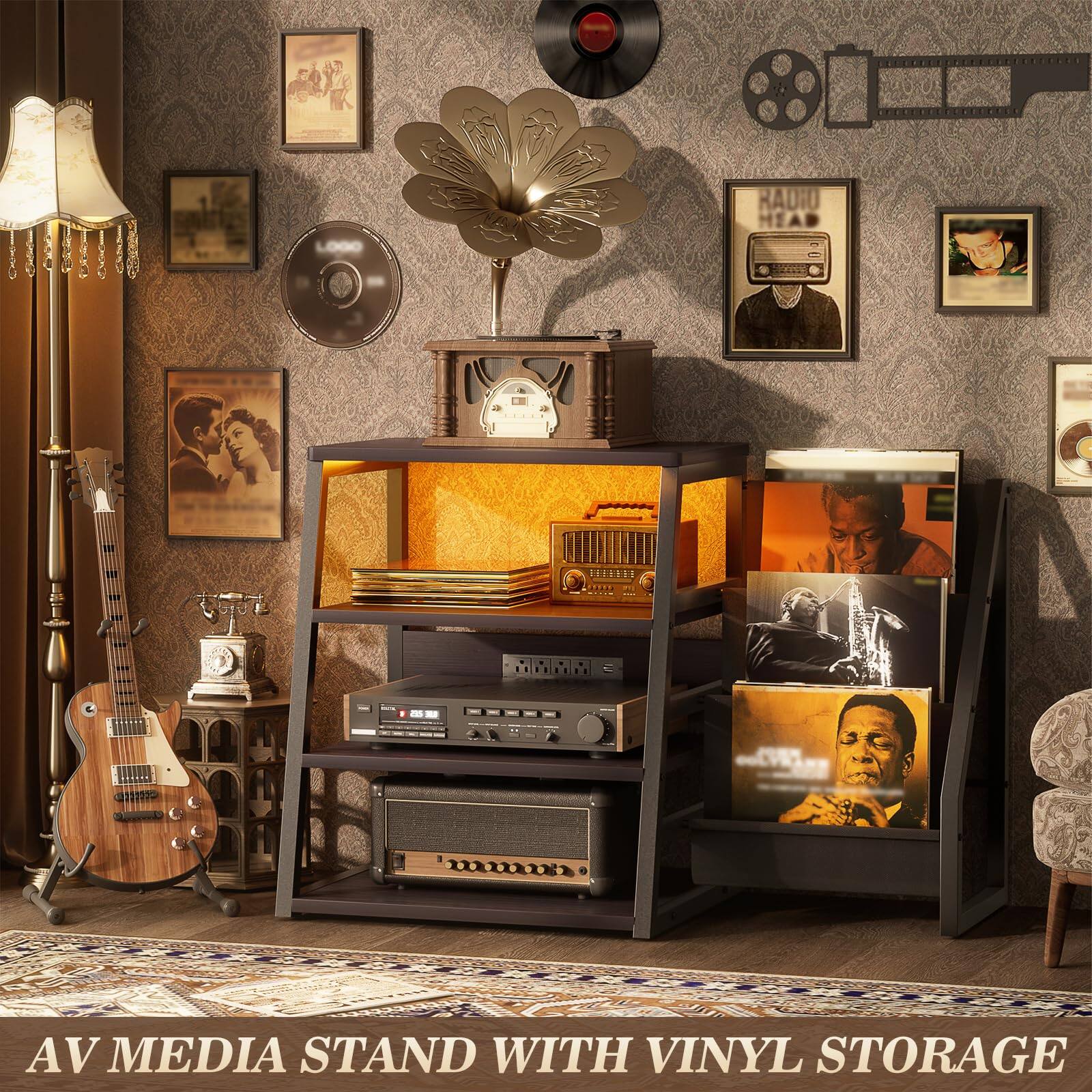 AV MEDIA STAND WITH VINYL STORAGE