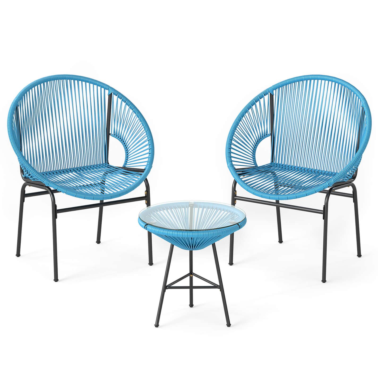 Alt View 9. Costway - Costway 3PCS Patio Acapulco Furniture Bistro Set Plastic Rope Glass Table - Turquoise.