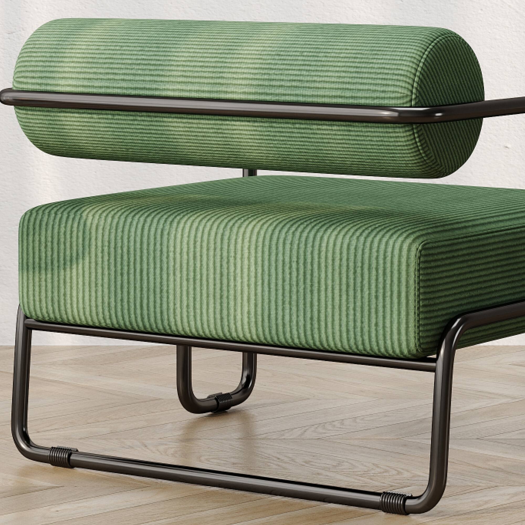 Alt View 2. GOODSILO - Comfortable Iron Frame Lounge Chair with Curved Seat and Integrated Backrest for Relaxation - Dark Green.