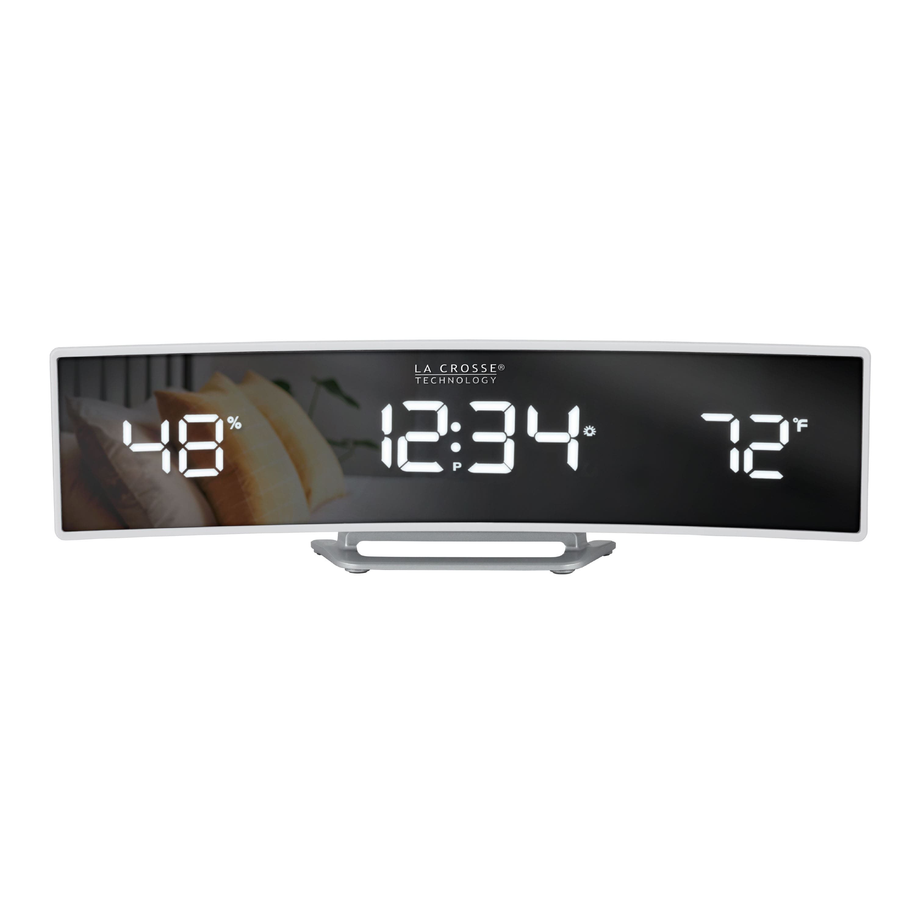 La Crosse Technology - Curved Mirror LED Dual Alarm Clock with Indoor Temp and Humidity - White