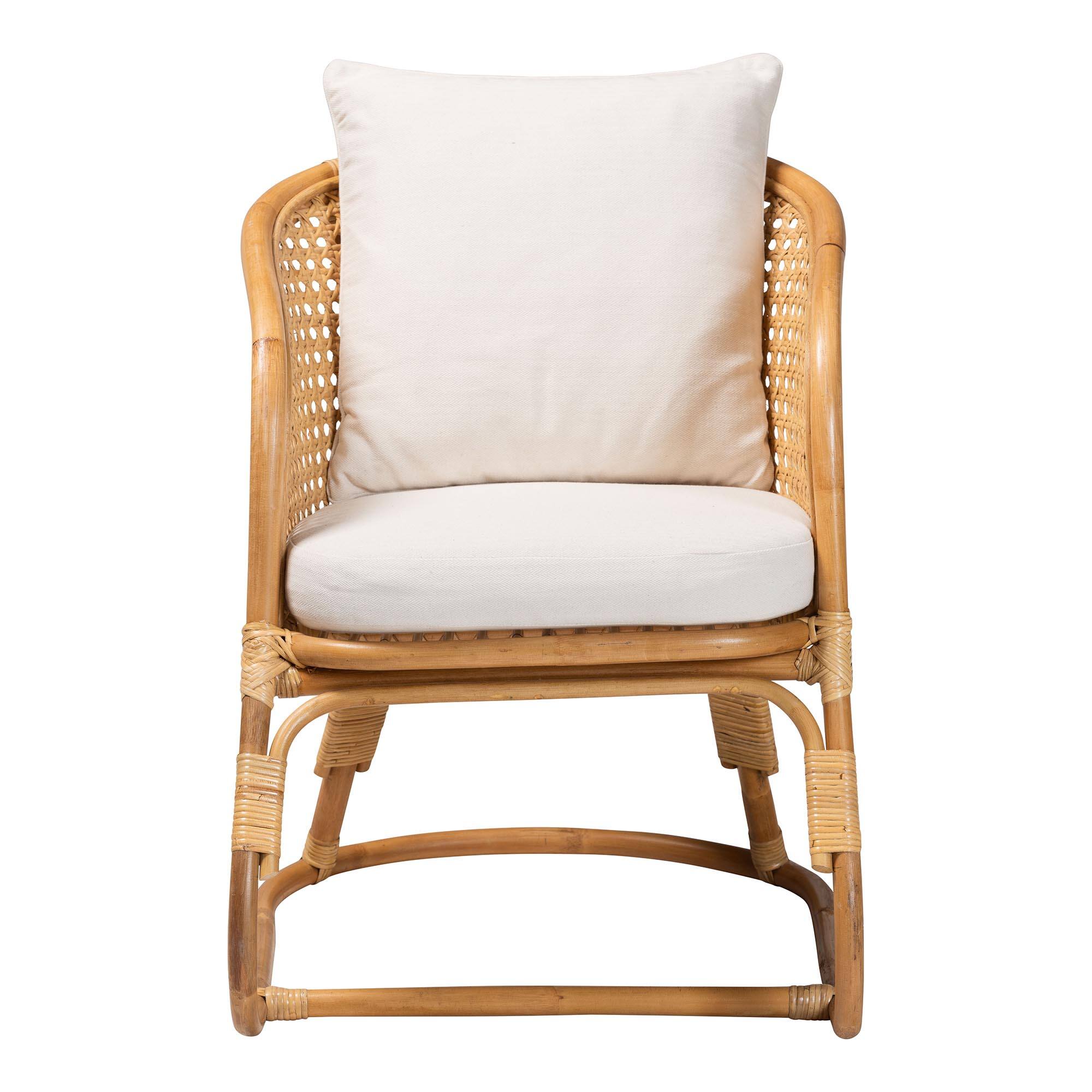 Angle. bali & pari - Niko Bohemian Rattan Arm Chair - Light Honey/White.