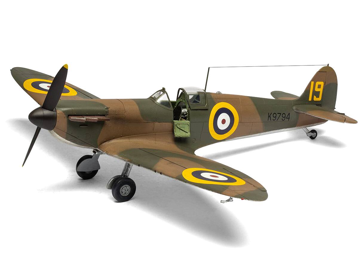 Left. Airfix - Level 2 Model Kit Supermarine Spitfire Mk.I Fighter Aircraft with 3 Scheme Options 1/48 Plastic Model Kit by Airfix - Multi.