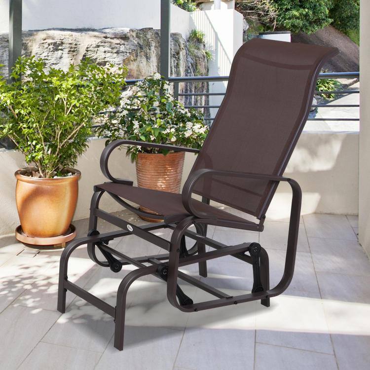 Alt View 1. PULUZ - Gliding Lounger Chair, Single Rocker with Lightweight Metal & Mesh Construction - Brown.