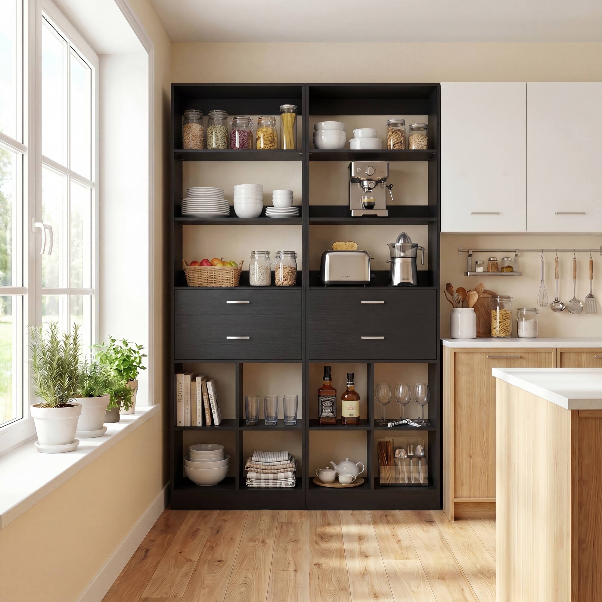 Back. Aheaplus - 22" Bathroom Cabinet with Drawers, Small Storage Organizer for Vanity & Laundry, 2.58 ft³ Capacity - Black.