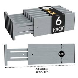 Tooloton - Adjustable Drawer Dividers 6-Pack, 4.65" High Bamboo Organizer Expands 12.5" to 17" for Clothing Storage, Grey - Gray