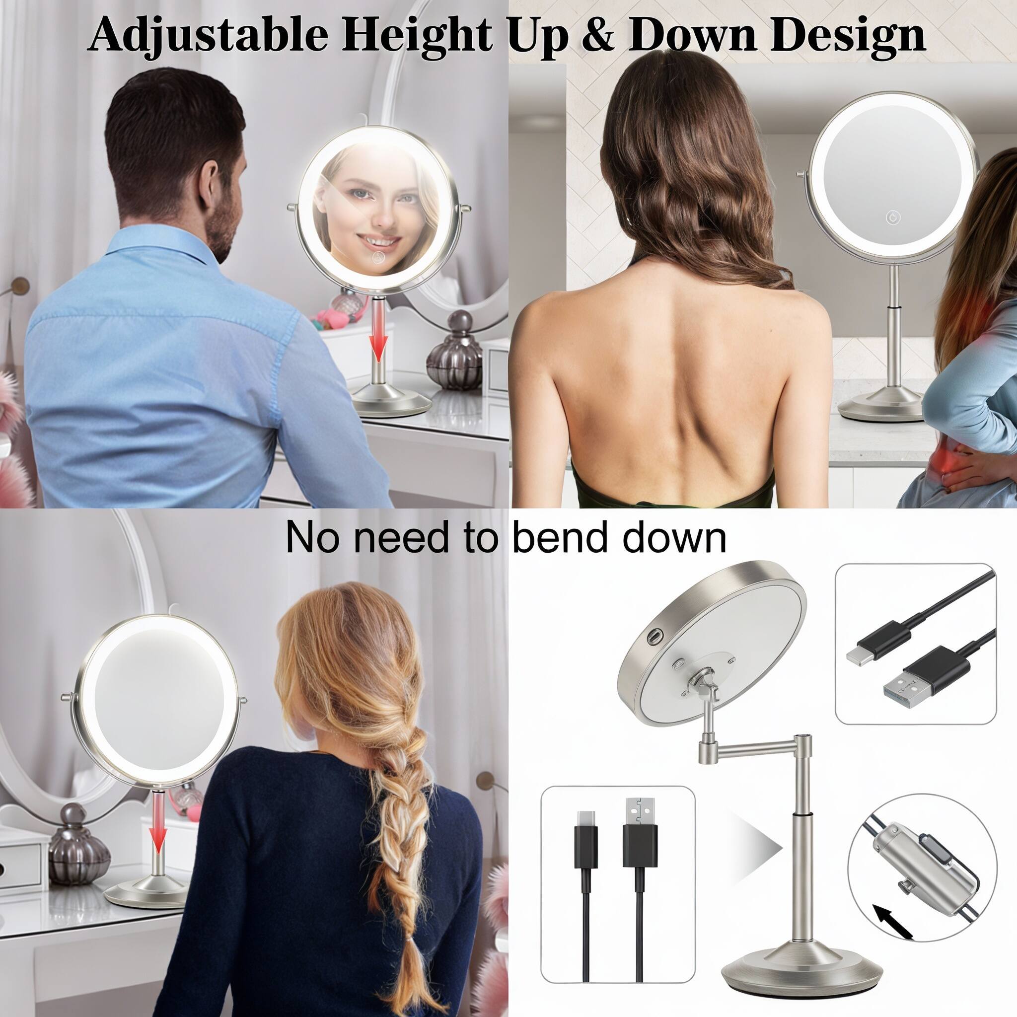 Adjustable Height Up & Down Design  
No need to bend down