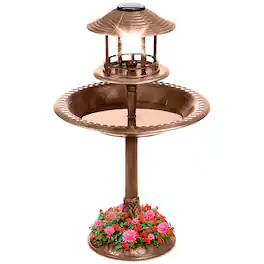 Best Choice Products - Solar Outdoor Bird Bath Pedestal Fountain Garden Decoration w/ Fillable Planter Base - Bronze