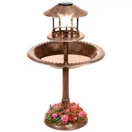 Front. Best Choice Products - Best Choice Products Solar Outdoor Bird Bath Pedestal Fountain Garden Decoration w/ Fillable Planter Base - Bronze - Bronze.