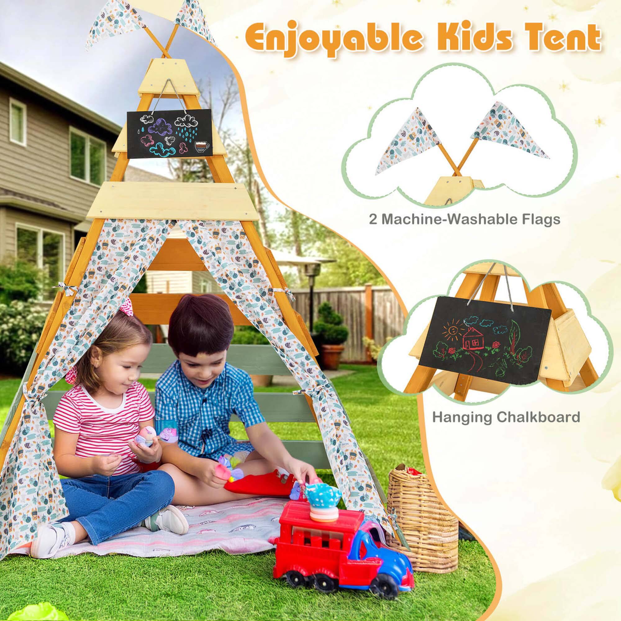 Enjoyable Kids Tent

- 2 Machine-Washable Flags
- Hanging Chalkboard