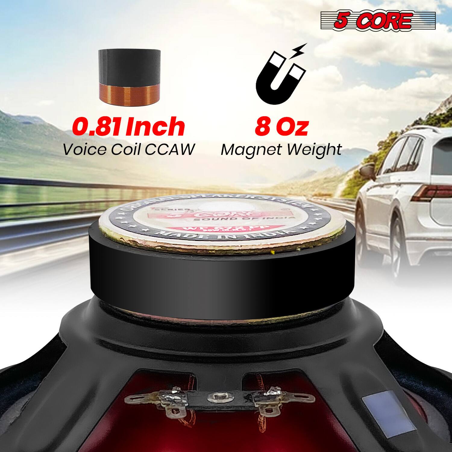5 CORE  
0.81 Inch  
8 Oz Voice Coil CCAW  
Magnet Weight  
MADE IN TAIWAN