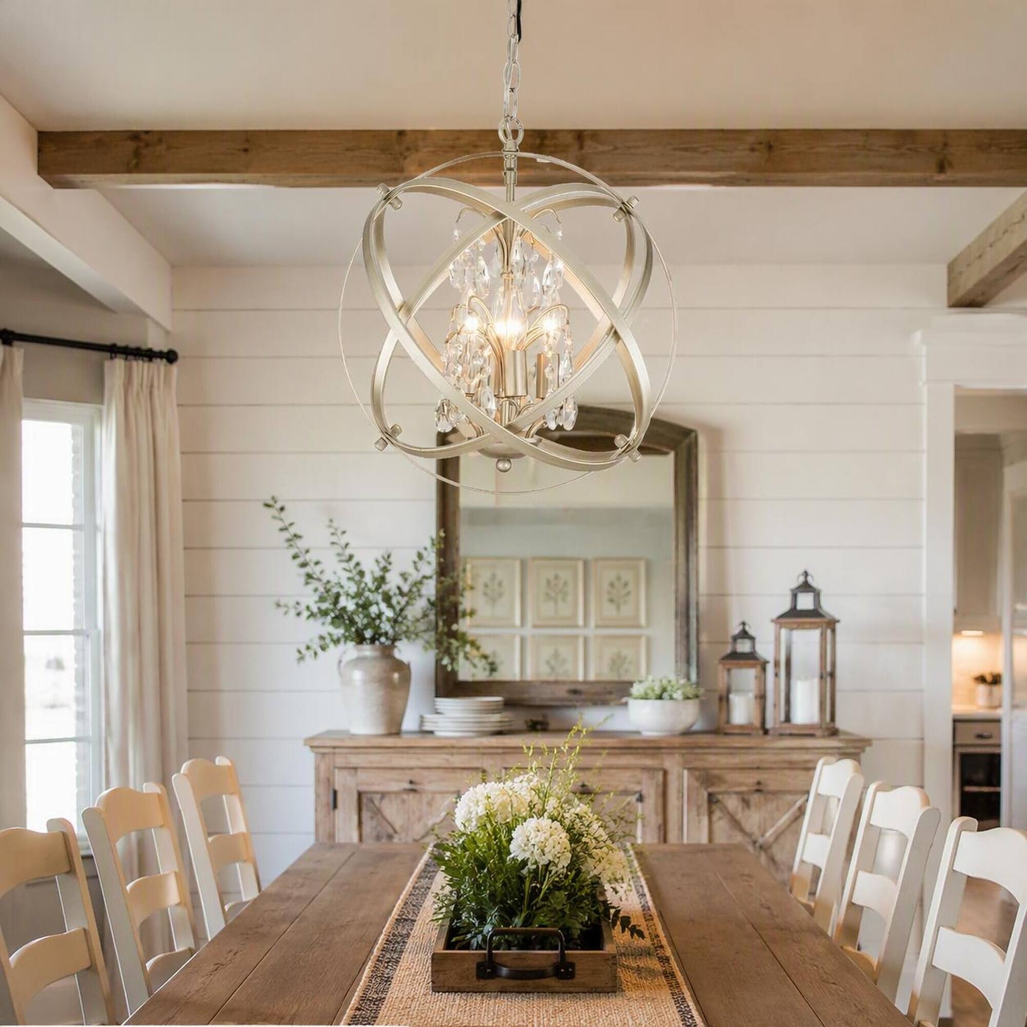 Alt View 3. RYHNUYNE - 4-Light Cage Crystal Chandelier, Modern Globe Metal Pendant Adjustable Farmhouse Hanging Fixture - Champagne.