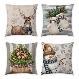 Stylel Star - Christmas Pillow Covers 18x18 inch Set of 4, Holiday Winter Outdoor Vintage Tree Snowflake Xmas Snowman Neutral Farmh - Christmas2