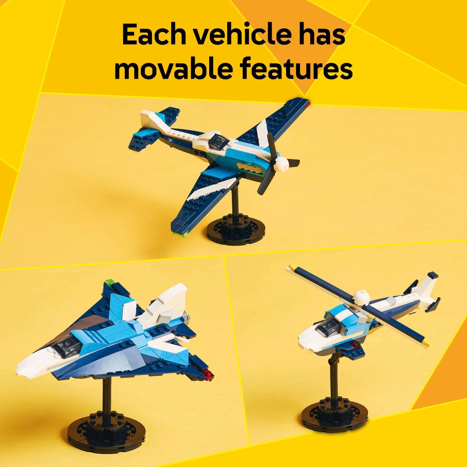 Each vehicle has movable features.