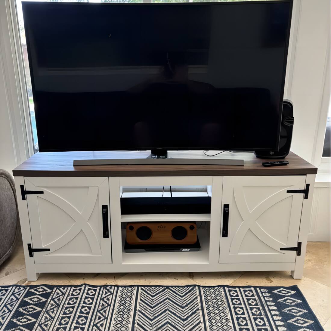 Alt View 4. Ihomeadore - 58" Farmhouse TV Stand with Open Storage Shelves and Cabinets for TV up to 65" - White.