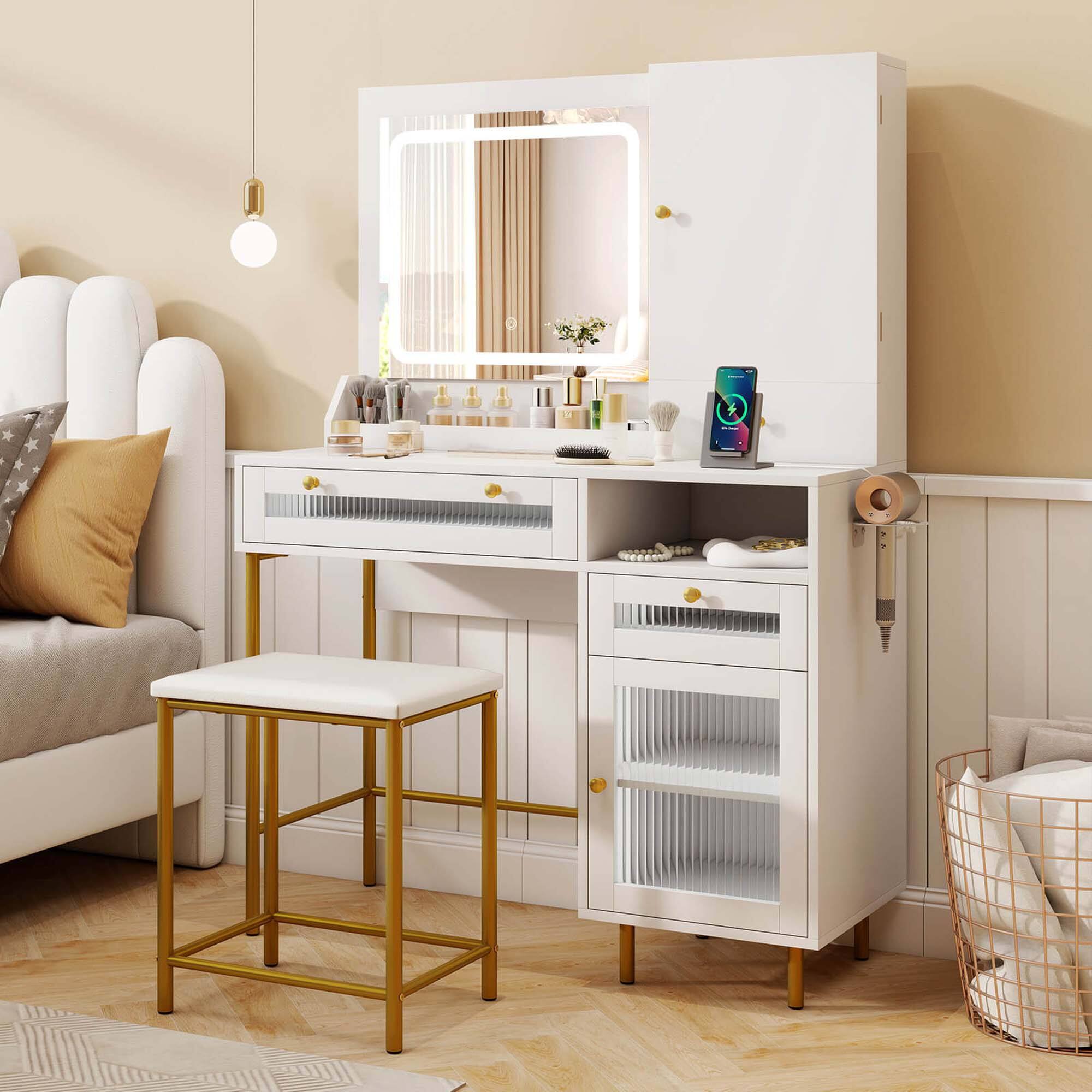 Alt View 1. Costway - Costway Vanity Set with Mirror and Lights 3 Lighting Modes & Adjustable Brightness - White.