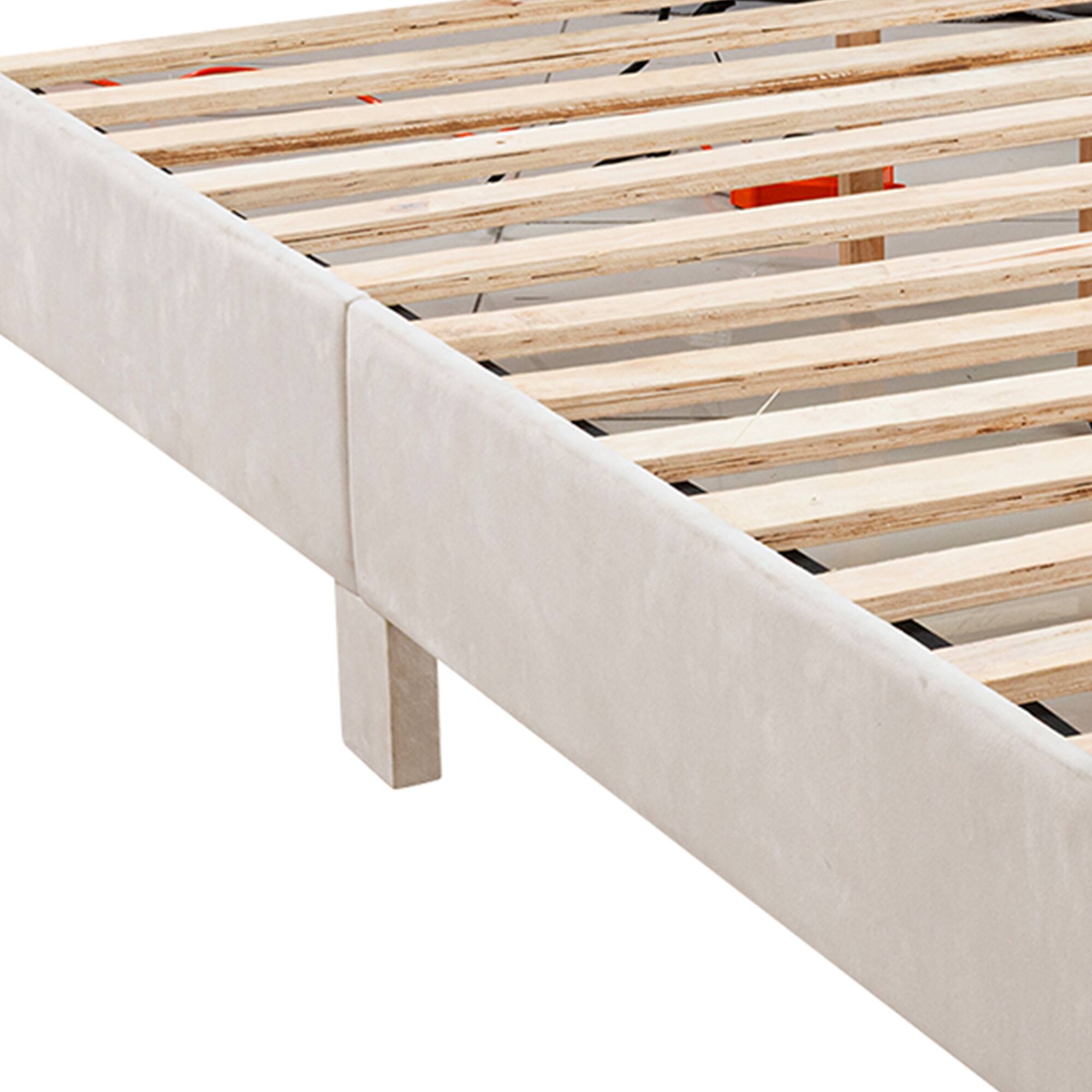 Alt View 5. Parrot Uncle - Contemporary Velvet Platform Bed With LED Lights and Nailhead Trim - Beige.