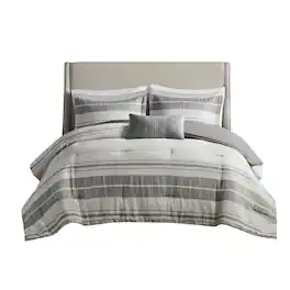Gracie Mills - Naxos 4 Piece Stripe Comforter Set with Throw Pillow - Grey/Multi