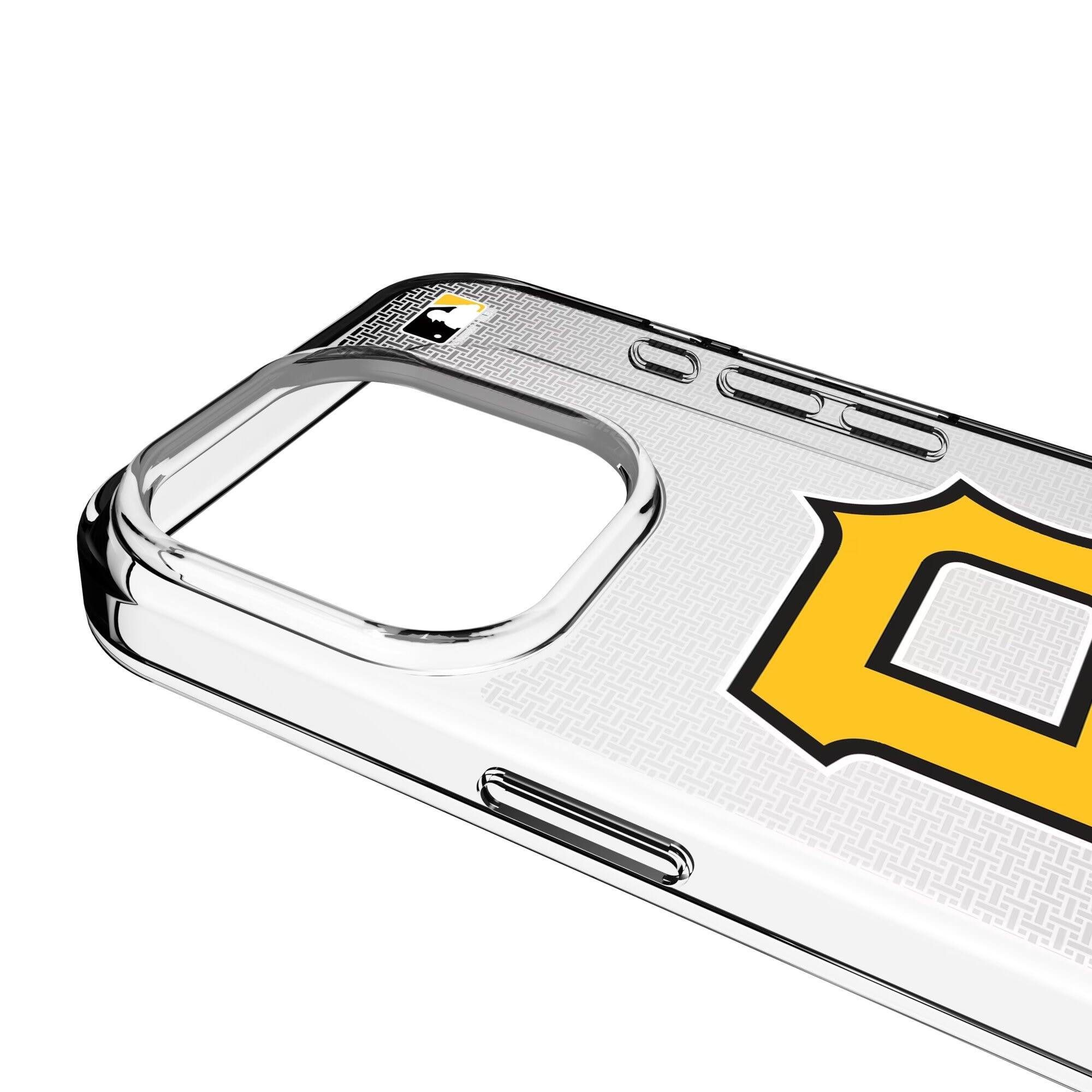 Alt View 2. Keyscaper - Pittsburgh Pirates Linen Logo iPhone Clear Case - 15 - Multicolor.