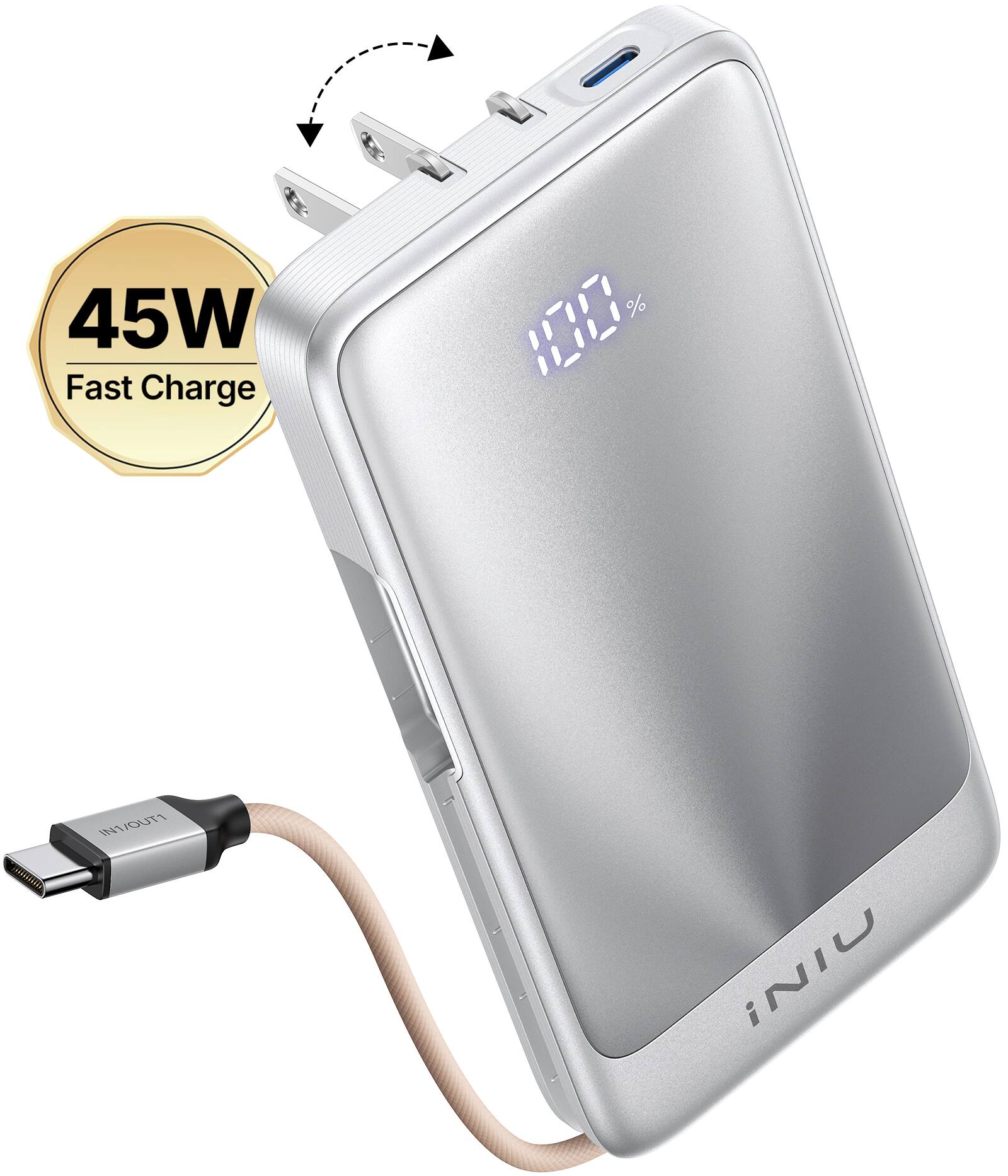 INIU - Pocket Ultra 3-in-1 45W Fast Charging 10000mAh Power Bank for Laptop, iPad, iPhone, Samsung, Google etc.